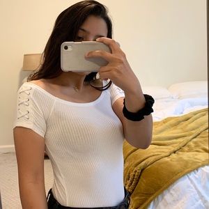 Topshop white eyelet sleeve bodysuit